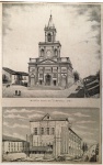 gravura - Matriz Nova de Campinas (1881) -  Jules Martin - xilogravura publicada na revista Illustração Paulista - (44 X 31,5) cm. - com paspatour (61 X 45,5) cm. - papel amarelado pelo tempo com pontos de acides - margem inferior com restauro.