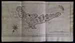 gravura - A Plan of Iuan Fernandes Islannd in the South Sea.........West from the continent of Chili - Anson George (1697-1762) - Published by W. Bowyer- 1776 - gravura pertencente a obra Voyage Round the World - papel amarelado  - 2 marcas de dobra vertical - (29,3X 52) cm.