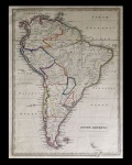 mapa - South America  - papel levemente amarelado - lateral esquerda irregular - imagem (32X23,5) cm - com as margens (43,5X36,5) cm.