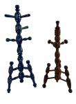 Lote de 2 cabideiros/araras de chão em madeira torneada em miniatura. Um com pintura floral azul escura e um em acabamento natural. Marcas do tempo. -dim- 9x10x33 Madeira/ 9x10x39 azul 