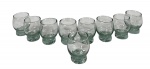 Lote de 9 Copos de Dose/Licor em Vidro Reciclado (Shot Glasses). Design robusto, base sólida em formato arredondado, marcas do tempo. -dim- 4d x 5,5a