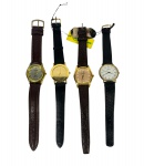 Lote de 4 relógios de pulso de quartzo (quartzo), vintage/usados, de tom dourado/simples, incluindo as marcas STAR e Opal. Ideal para revenda, reparo ou peças; condição e funcionalidade não testadas. 