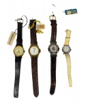 Lote de 4 relógios de pulso vintage / de marcas de moda (Brasciti, Magnum, Backer) com caixas douradas e prateadas; itens necessitando revisão/manutenção. No estado.