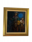 ÉRICO DA SILVA (ITAJAÍ, 1932) - 58X37 e 83x93 C/ MOLDURA) - `Dom Quixote e seu companheiro Sancho Pança - Exuberante pintura finamente executada em técnica mista representando clássicos personagens e ao romance de Miguel Cervantes. Assinada frente e verso