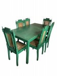 Mesa de jantar e 6 cadeiras produzidas em madeira nobre, pintadas de verde com assento e encosto em palhinha  -dim - mesa  1,50x80x80 cadeira 104 de altura -  RETIRADA CONDE DE BONFIM POR CONTA DO COMPRADOR COM HORÁRIO A AGENDAR