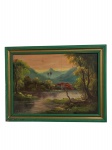 J . Polig - pintura com paisagem e moldura de madeira - dim - 76x57- RETIRADA POR CONTA DO COMPRADOR NO BAIRRO DO ESTÁCIO 