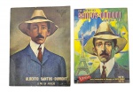 Lote Comemorativo Centenário Santos-Dumont (1973): Inclui o livro O Pai da Aviação (Ten-Cel Hippolyto da Costa, Min. Aeronáutica) e a rara revista em quadrinhos Dos Balões de Santos-Dumont à Viagem à Lua (EBAL). Marcas do tempo. -dim- 18x26 21x27