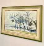 Quadro paisagem de costa com árvores e casa ao fundo , ass C.i.d - dim - 74x54