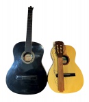 Lote de 2 violões clássicos Giannini para restauro ou peças, incluindo um modelo Sonic Series (GCX-1SFF/GCX-15) e um modelo Trovador antigo; ambos apresentam danos severos no braço/headstock. 