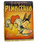 Pinocchio de C. Collodi, 3.ª edição Casa Editora Vecchi (Rio, 1940s-50s), Coleção As Obras-Primas Juvenis. Exemplar raro com ilustrações de Ramon Hespanha, em estado de conservação compatível com a idade, ideal para colecionadores de livros ilustrados brasileiros antigos. Marcas do tempo. -dim-  21x28