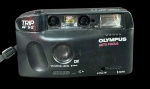 Câmera analógica Olympus Trip AF S-2 em estado de conservação bom a razoável, sem testes de funcionamento, ideal para colecionadores ou reparos.