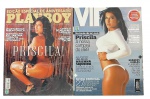 Lote de 2 Revistas de 2009 (Playboy lacrada e VIP não lacrada) ambas com Priscila Pires (BBB9) na capa. Marcas do tempo.