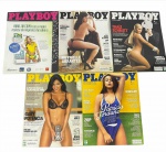 Coleção de 5 revistas Playboy Brasil de 2013-2014, incluindo edição especial da Copa do Mundo. Marcas do tempo.
