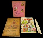 Raro lote de 3 álbuns/livros ilustrados antigos (c.1950s/70s), incl. Branca de Neve (240 figurinhas), Alice no País das Maravilhas e A Turma da Mônica clássico, no estado. Marcas do tempo.