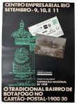 Cartaz Original de Exposição Botafogo no Cartão-Postal 1900/30 (Rio de Janeiro), promovido pelo Correio em parceria com grandes marcas. Peça de arte gráfica e história postal, apresentando vista do Pão de Açúcar e elementos da Exposição Nacional de 1908. Marcas do tempo. -dim- 33x45