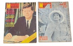 Lote com 2 Revistas Manchete: N.º 432 (1960, Joan Crawford no Rio) e a icônica N.º 607 (1963, Funerais de Kennedy); peças históricas e raras. Marcas do tempo. -dim- 26x35.
