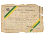 Certificado original de Conclusão do Curso Primário, emitido pela Prefeitura do Distrito Federal (Rio de Janeiro) em 1940. Documento escolar histórico brasileiro em papel antigo, com marcas do tempo. -dim- 23x34.