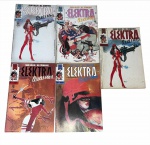 Lote Completo ELEKTRA ASSASSINA (Abril): Mini-Série de Luxo em 4 volumes (1988) + Encadernado de Luxo (1989), com roteiro de Frank Miller e arte de Bill Sienkiewicz. Marcas do tempo. 