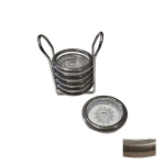 Seis descansos para copos em vidro lapidado, bordas e suporte em metal espessurado à prata selados na base, Diam. 10, Alt. 16 cm.