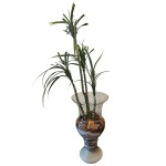 Grande taça decorativa em cristal, a planta artificial no estado, 46 x 25 cm.