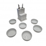 Galheteiro Utilitá e seis bowls em porcelana branca, 12 x 12, Alt. 23 e Diam. 10 cm.