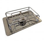 Réchaud em aço inox com bandeja e fogareiro, bandeja: 23 x 27, suporte 18 x 28 cm.