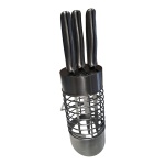 Kit com 5 facas para bancada de cozinha com seu organizador, Euro premier houseware, com leves marcas do tempo.