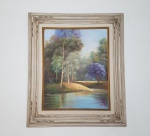 L.LUIZ - Belíssima pintura de lagoa e árvores, O.S.T, A.C.I.D - Dimensão: 70 X 59 cm