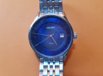 Relógio 'ORIENT', masculino prata fundo azul, funcionando - Mbss1 293 - Caixa: 4 cm - Leves marcas de uso! - Vide fotos!