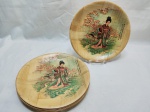 Jogo de 6 pratos de mesa em bambu chinês com imagens de gueixas. Medindo 23cm de diâmetro.