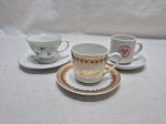 Jogo de 3 xícaras de café em porcelana diversa, para colecionador.