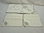 Toalha de mesa quadrada com 6 guardanapos em linho com bordados Ilha da Madeira. Medindo 100cm x 100cm. Peças com marcas de guardado.
