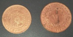 2 moedas estrangeiras !! Alto valor internacional !! V- reis Portugal ano de 1868 !! material bronze !! e Argentina ano de 1884 !! tambem material bronze !!