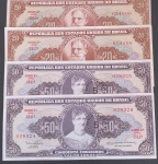 4 Cedulas do Brasil - (2x) valor de 20 cruzeiros cor Sépia !! e (2x) valor de 50 Cruzeiros com carimbo !! de desvalorização !! acervo de colecionador !!!