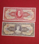 2 Cedulas/ Brasil- 100 e 50 Cruzeiros ( vermelho e roxol) circulação de 1949 até 1956 !! soberbas !! valor de mercado= 60,00 Reais !!