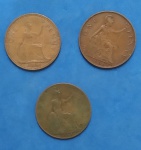 3 Moedas / Inglaterra , material Bronze !!! One penny , anos de 1908 / 1936 e 1961 !!!!