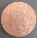 Moeda - brasil !! valor de 40 reis do ano de 1880 !! material bronze !! tempo do Imperio !! peça dificil de aparecer !! valor de mercado cerca de 80,00 Reais !!