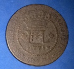 Moeda/Brasil- Cobre !! Valor de XL Réis com carimbo de escxudete ano de 1778  !! Catalogo marca MBC =400,00 R$ !! Brasil ainda Colonia !!! Data muito legivel !!! 