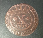 Moeda - valor de X- Reis !! data de 1735 !! material cobre !! muito antiga !! valor de mercado cerca de 290,00 reais !! dificil de aparecer !!