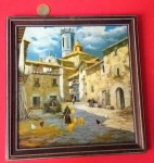 Lindo quadro, paisagem, cidade medieval!!! Moldura em madeira, Eucatex, tamanho de 27 cm x 28 cm, colagem