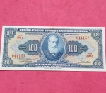 Cedula - Brasil - valor de 100 Cruzeiros azul Flor de estampa serie 309A  !! Ass. Claudionor e Eugenio Gaudin !! Peca muito escassa !! Valor destimado = 380,00 Reais  !!