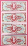 4 cedulas ; Brasil - Flor de estampa valor de 100 Cruzeiros cor vermelha  !! Modelo com carimbo   !! !!