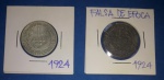 2 Moedas / brasil- valor de 2000 Réis ano0 de 1924 , material Prata !! Sendo uma falsa de época !! 
