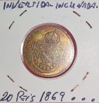 Moeda - valor de 20 reis ano de 1869 , material bronze , com face invertida !! alto valor de mercado !! acervo de colecionador !! muito dificil de aparecer !!