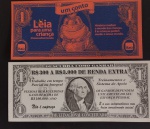 2 Cedulas - modelos fantasias !! 1 conto de fadas !! edição do banco Itau !! campanha promocional !! + 1 Dollar !! promocional p;treinamento !! muito antigos !! não existe mais !! acervo de colecionador !!