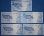 5 cedulas / Brasil -  Flor de estampa !! valor de 2 Reais !! Todas series especiais !! uma CJ00....!!  , uma AA !! , e as outras tambem importantes !! com assinaturas dificieis ...  !!! acervo de colecionador !!