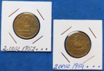 2 moedas/ brasil - 2 cruzeiros ano 1952 e 1954 !!! Bronze /alumnio !!! !!! Datas escassas !! 