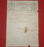 Nota de compra de empresa de madeiras e materias do Rio de Janeiro, do ano de 1904, com selo do tesouro nacional - òtimo para estudo mercantil e histórico