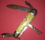 colecionismo - canivete antigo com 5 funções cabo de madriperola