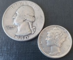 2 Moedas de Prata do USA !! tempo da segunda guerra mundial !! valor de quarter dollar ano de 1940 e Dime do ano de 1941 !!